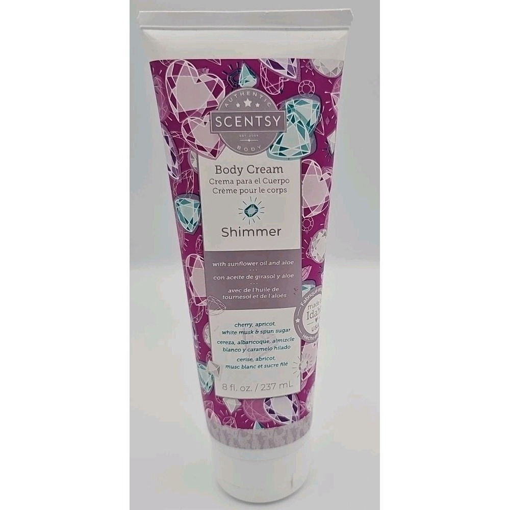 Scentsy Cherry Apricot White Musk & Spun Sugar Shimmer Body Cream 8oz RARE